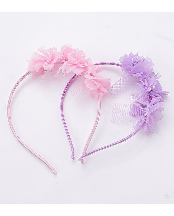 Babyhug Flower Applique Headbands Pack of 2 - Pink & Red
