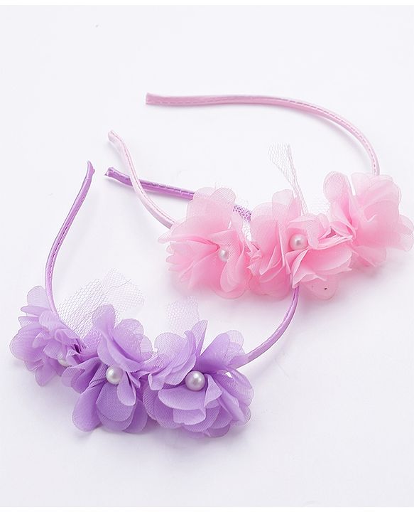 Babyhug Flower Applique Headbands Pack of 2 - Pink & Red
