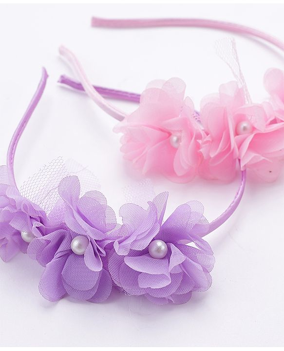 Babyhug Flower Applique Headbands Pack of 2 - Pink & Red