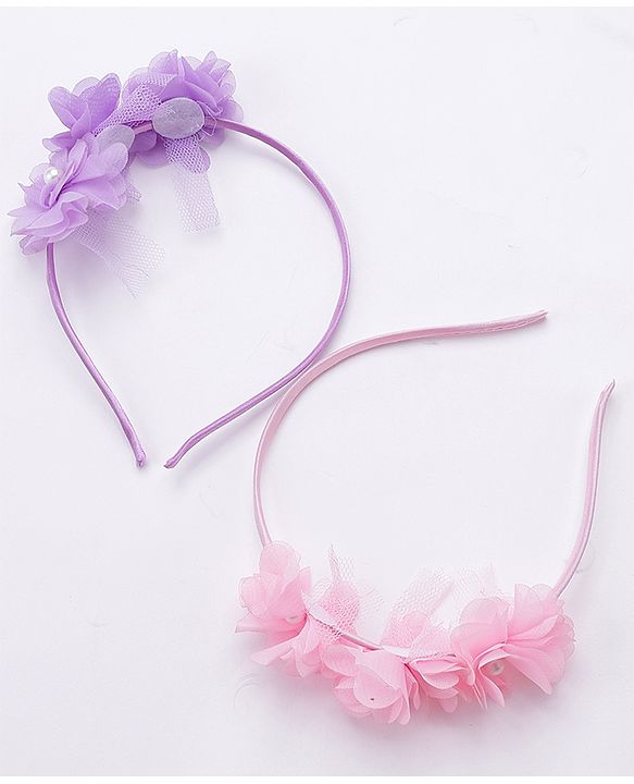 Babyhug Flower Applique Headbands Pack of 2 - Pink & Red