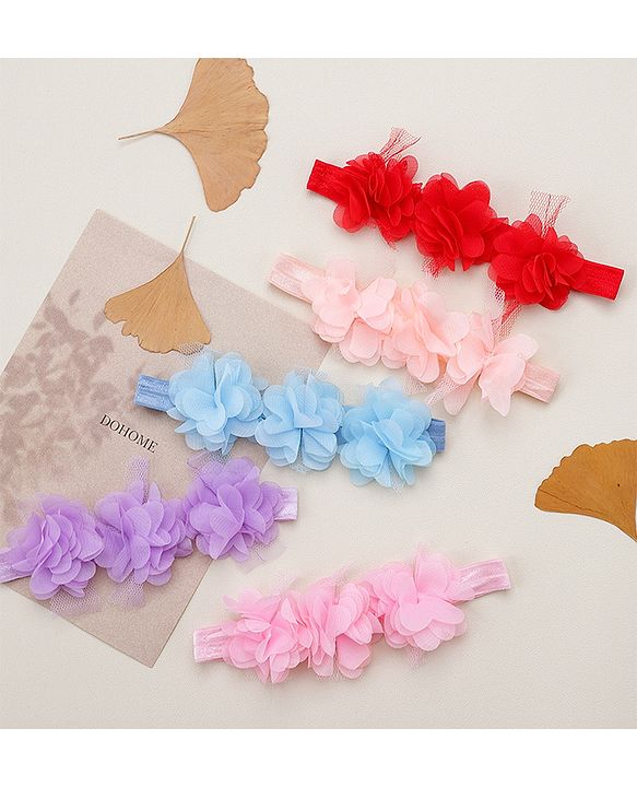 Babyhug Free Size Headbands With Flower Applique Pack of 5 - Multicolour
