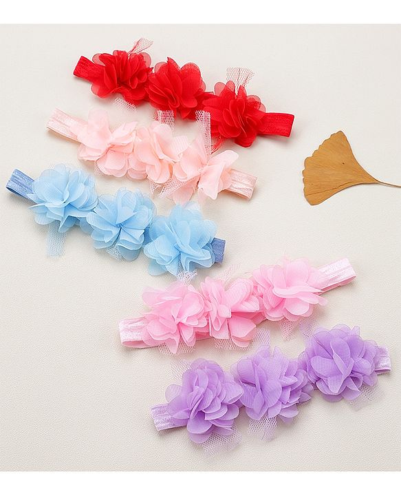 Babyhug Free Size Headbands With Flower Applique Pack of 5 - Multicolour
