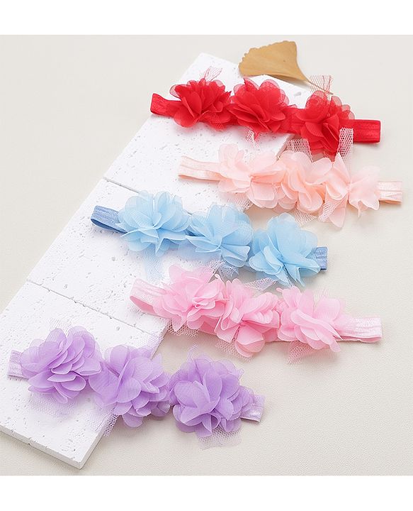 Babyhug Free Size Headbands With Flower Applique Pack of 5 - Multicolour