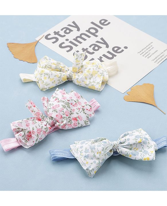 Babyhug Free Size Headbands With Bow Applique Pack of 3 - Pink Blue & Yellow