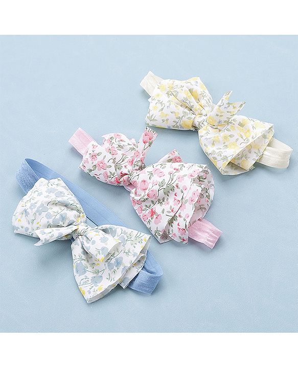 Babyhug Free Size Headbands With Bow Applique Pack of 3 - Pink Blue & Yellow