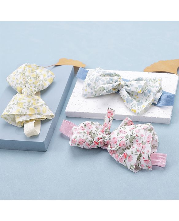 Babyhug Free Size Headbands With Bow Applique Pack of 3 - Pink Blue & Yellow