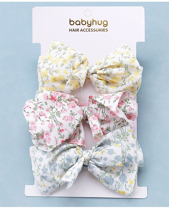 Babyhug Free Size Headbands With Bow Applique Pack of 3 - Pink Blue & Yellow