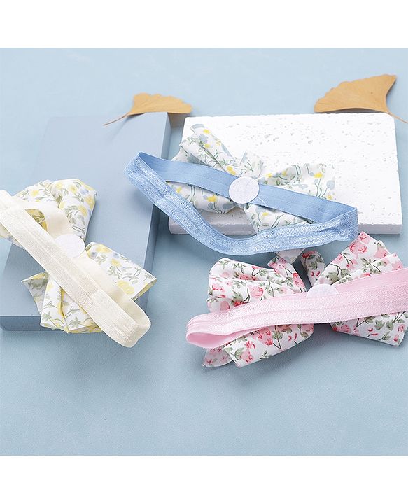 Babyhug Free Size Headbands With Bow Applique Pack of 3 - Pink Blue & Yellow