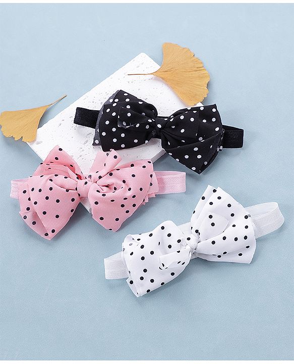 Babyhug Bow Applique Headbands Pack of 3 - Pink White & Black