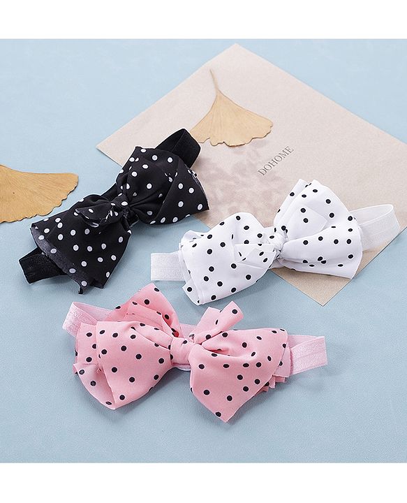 Babyhug Bow Applique Headbands Pack of 3 - Pink White & Black