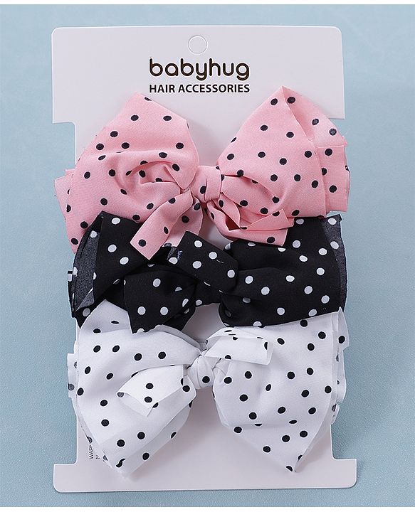 Babyhug Bow Applique Headbands Pack of 3 - Pink White & Black