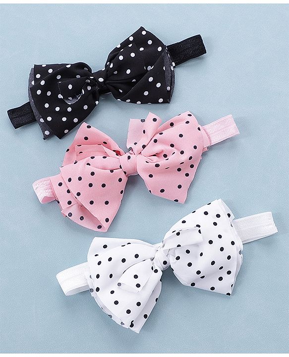 Babyhug Bow Applique Headbands Pack of 3 - Pink White & Black