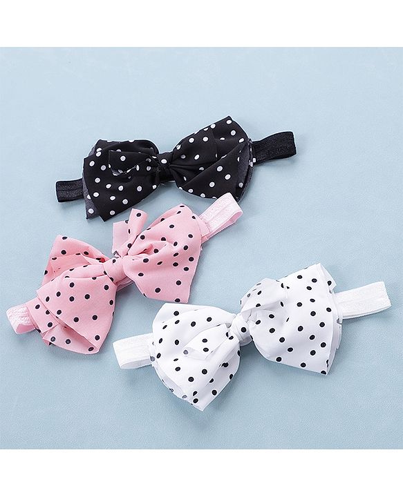 Babyhug Bow Applique Headbands Pack of 3 - Pink White & Black