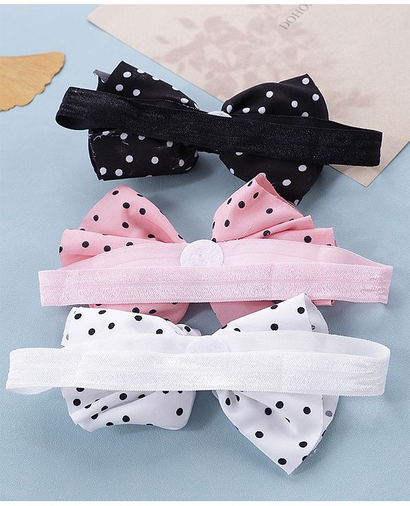 Babyhug Bow Applique Headbands Pack of 3 - Pink White & Black