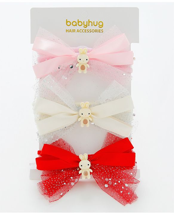 Babyhug Free Size Headbands With Bow Applique Pack of 3 - Pink Red & White