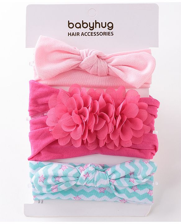 Babyhug Free Size Headbands With Flower & Bow Applique Pack of 3 - Multicolour