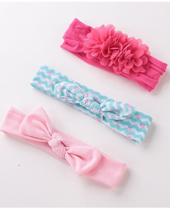 Babyhug Free Size Headbands With Flower & Bow Applique Pack of 3 - Multicolour