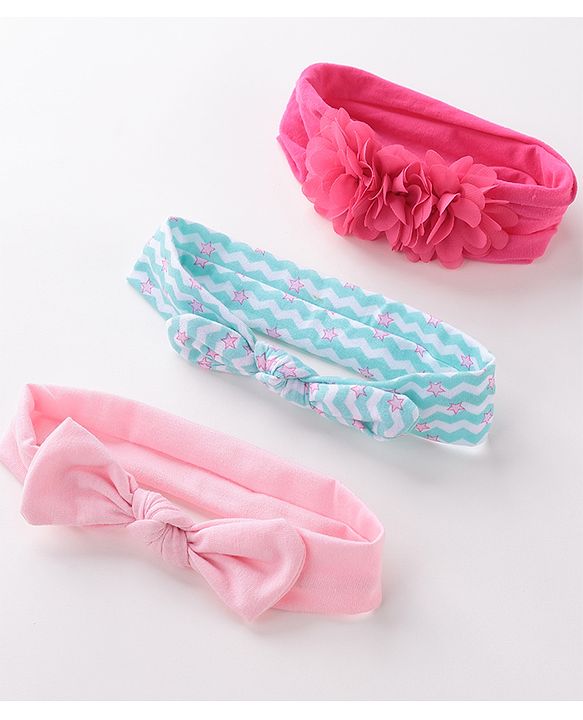 Babyhug Free Size Headbands With Flower & Bow Applique Pack of 3 - Multicolour