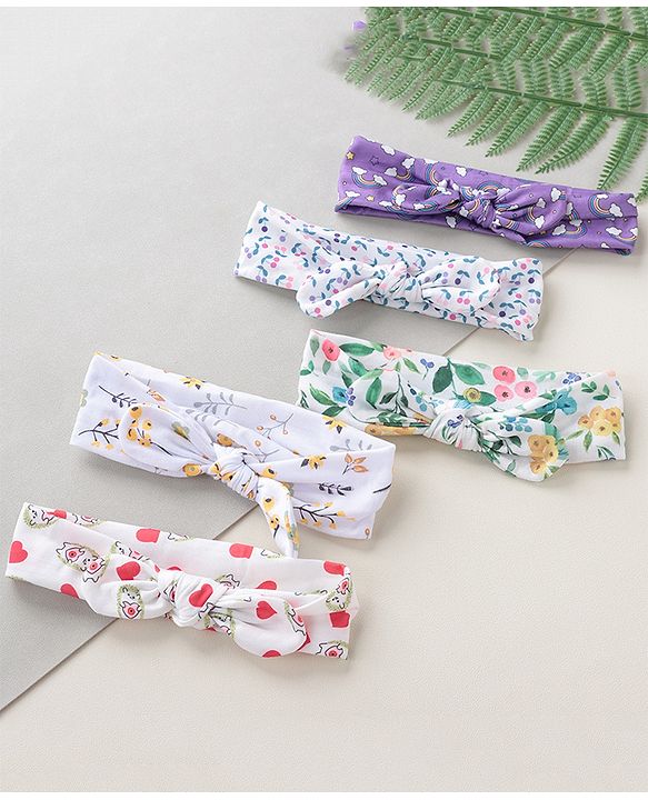 Babyhug Free Size Headbands With Bow Applique Pack of 5 - Multicolour