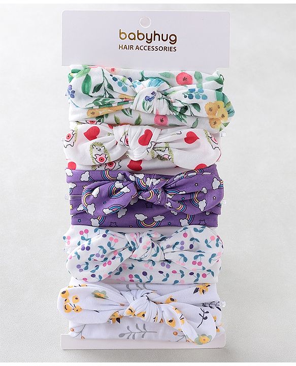 Babyhug Free Size Headbands With Bow Applique Pack of 5 - Multicolour