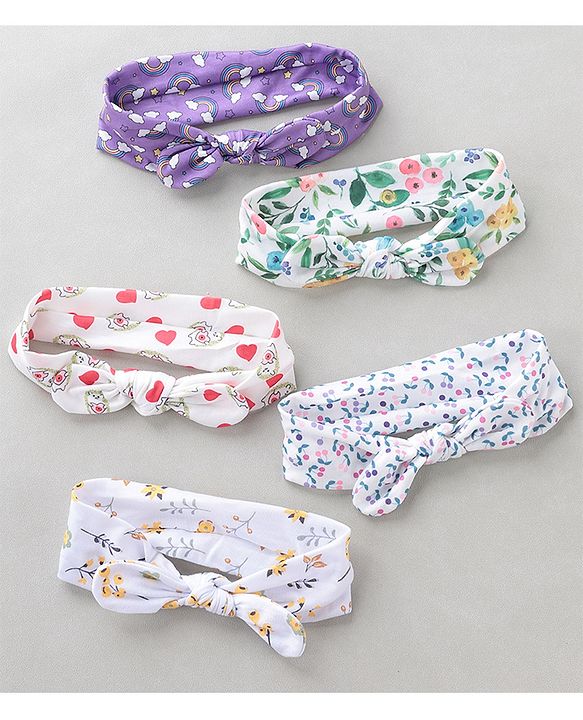 Babyhug Free Size Headbands With Bow Applique Pack of 5 - Multicolour