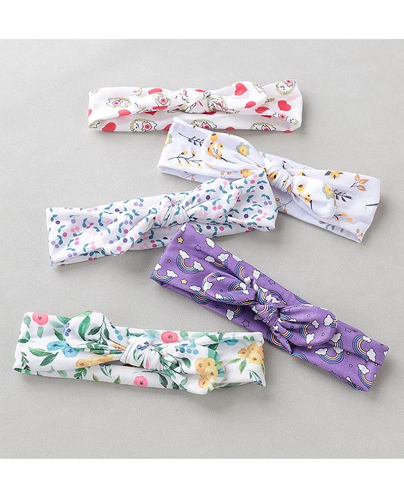 Babyhug Free Size Headbands With Bow Applique Pack of 5 - Multicolour