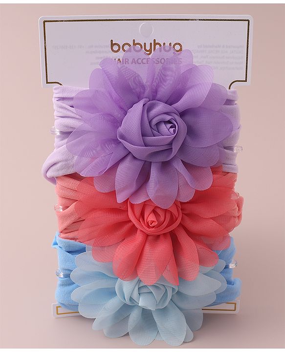 Babyhug Free Size Headbands With Flower Applique Pack of 3 - Red Blue & Purple