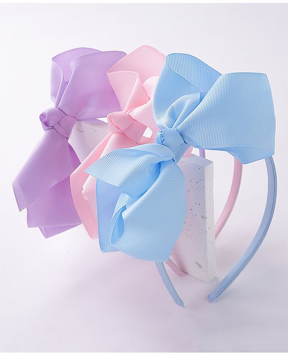 Babyhug Free Size Hairbands With Bow Applique Pack of 3 - Pink Blue & Purple