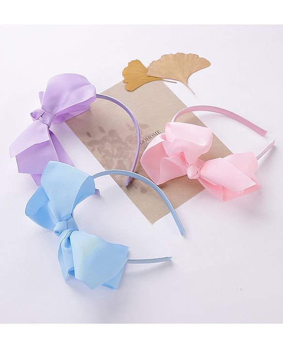 Babyhug Free Size Hairbands With Bow Applique Pack of 3 - Pink Blue & Purple