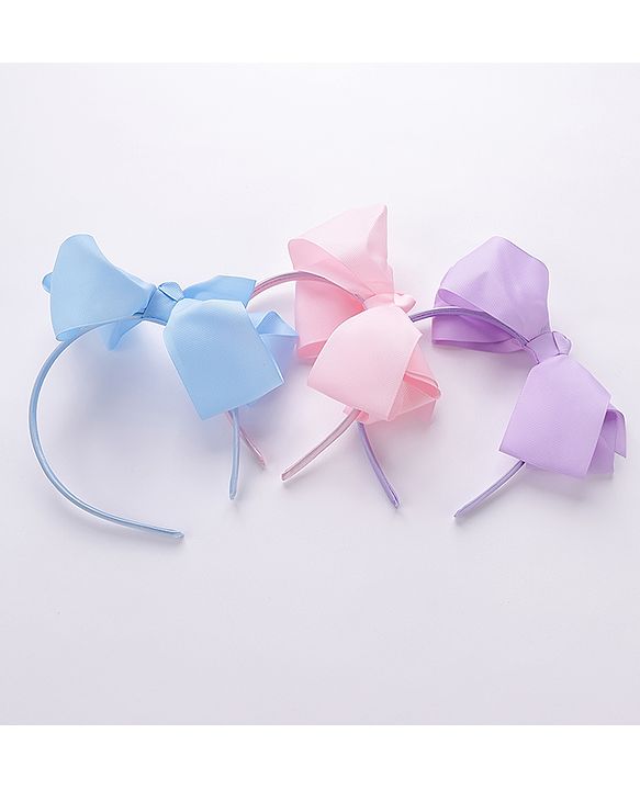 Babyhug Free Size Hairbands With Bow Applique Pack of 3 - Pink Blue & Purple