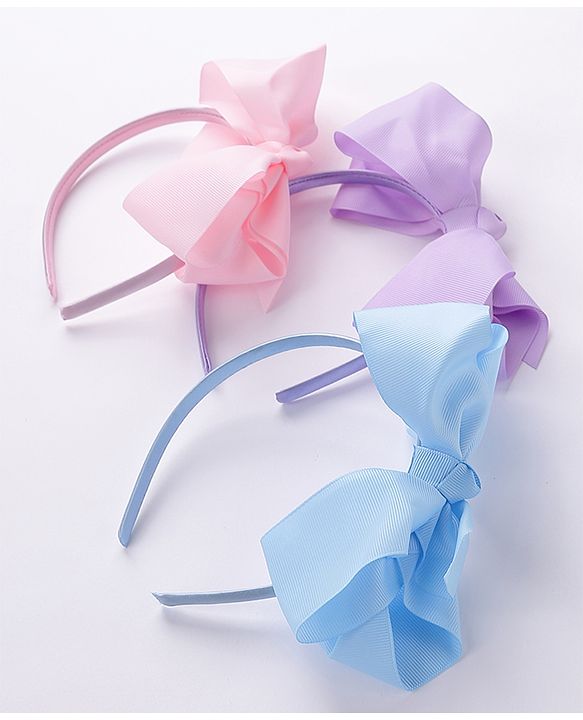 Babyhug Free Size Hairbands With Bow Applique Pack of 3 - Pink Blue & Purple