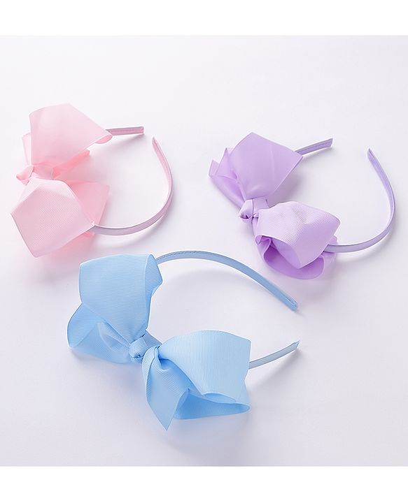 Babyhug Free Size Hairbands With Bow Applique Pack of 3 - Pink Blue & Purple