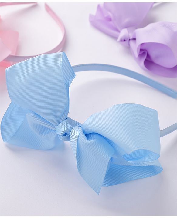 Babyhug Free Size Hairbands With Bow Applique Pack of 3 - Pink Blue & Purple
