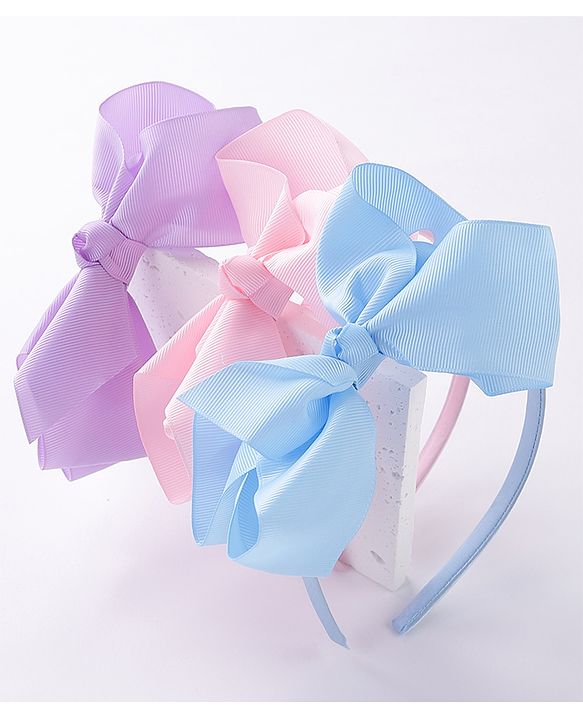 Babyhug Free Size Hairbands With Bow Applique Pack of 3 - Pink Blue & Purple
