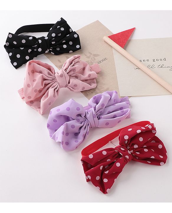Babyhug Bow Applique Headbands Pack of 4 - Multicolour