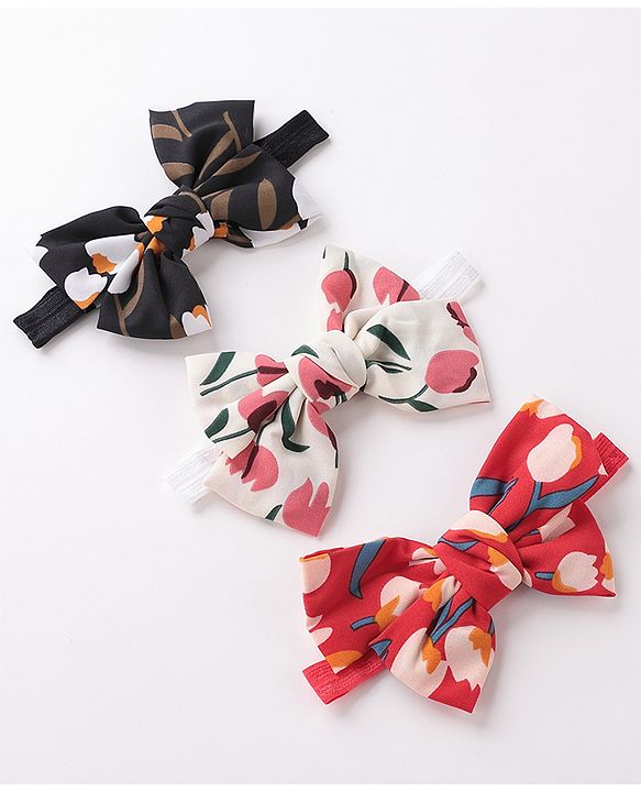 Babyhug Bow Applique Headbands Pack of 3 - Black White & Red