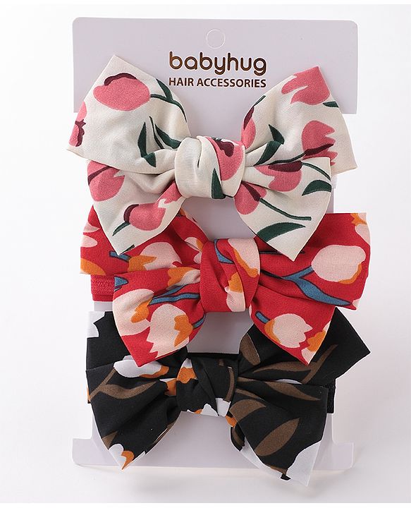 Babyhug Bow Applique Headbands Pack of 3 - Black White & Red