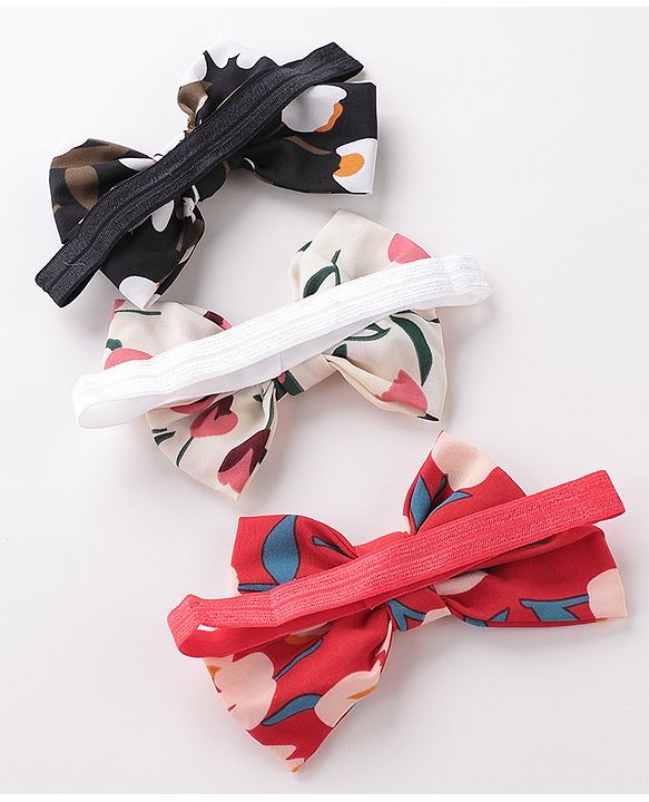 Babyhug Bow Applique Headbands Pack of 3 - Black White & Red