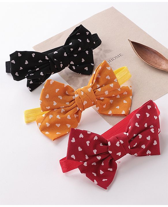 Babyhug Bow Applique Headbands Pack of 3 - Red Black & Mustard