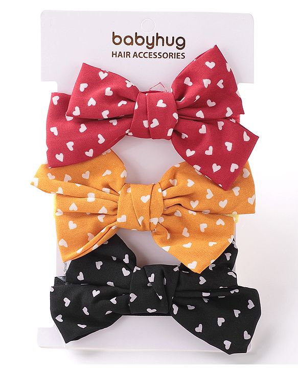 Babyhug Bow Applique Headbands Pack of 3 - Red Black & Mustard