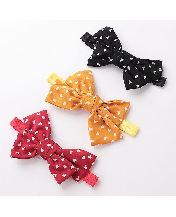 Babyhug Bow Applique Headbands Pack of 3 - Red Black & Mustard