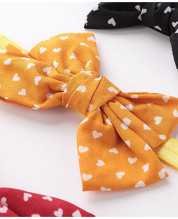 Babyhug Bow Applique Headbands Pack of 3 - Red Black & Mustard