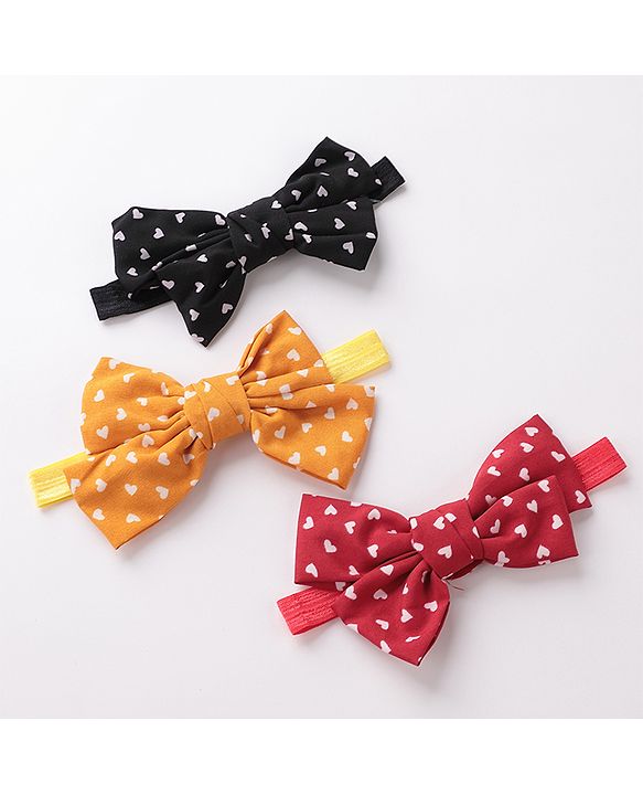 Babyhug Bow Applique Headbands Pack of 3 - Red Black & Mustard
