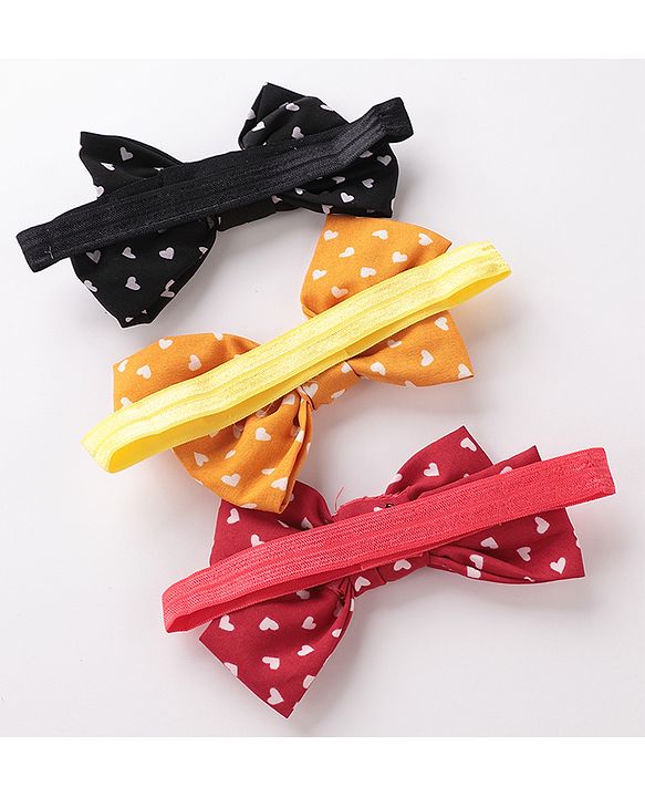 Babyhug Bow Applique Headbands Pack of 3 - Red Black & Mustard