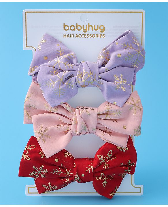Babyhug Free Size Headbands With Bow Applique Pack of 3 - Red Pink & Purple