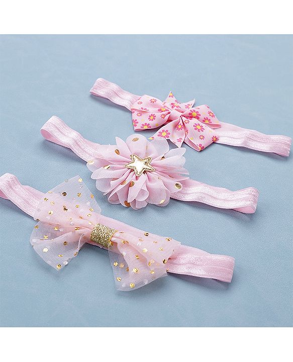 Babyhug Free Size Headbands With Bow & Floral Applique Pack of 3 - Pink