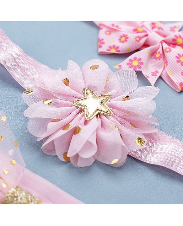 Babyhug Free Size Headbands With Bow & Floral Applique Pack of 3 - Pink
