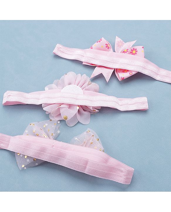 Babyhug Free Size Headbands With Bow & Floral Applique Pack of 3 - Pink