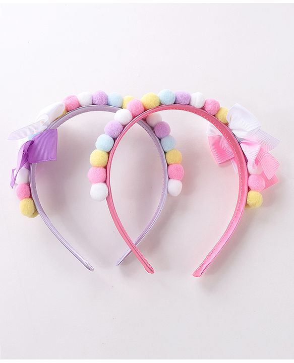 Babyhug Free Size Hair bands With Bow Applique Pack of 2 - Pink & Purple