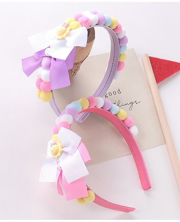 Babyhug Free Size Hair bands With Bow Applique Pack of 2 - Pink & Purple